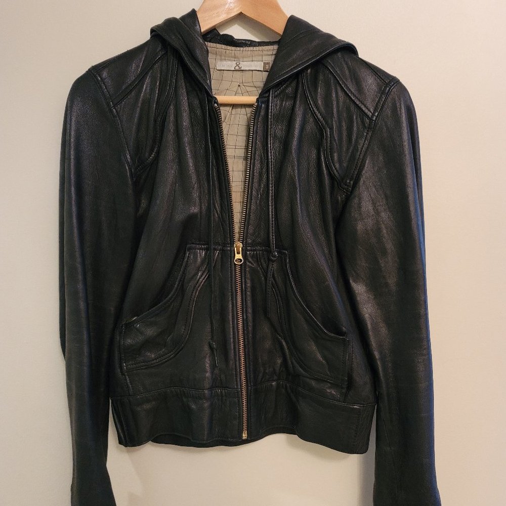 Mike & Chris Black Leather Hoodie Jacket S